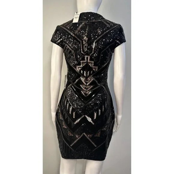 Express Sequined  With Velvet Bling Geometric Dress. Stunning, Perfect,  Holiday - Picture 2 of 16